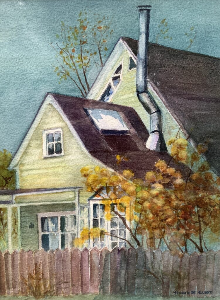 painting of a yellow house
